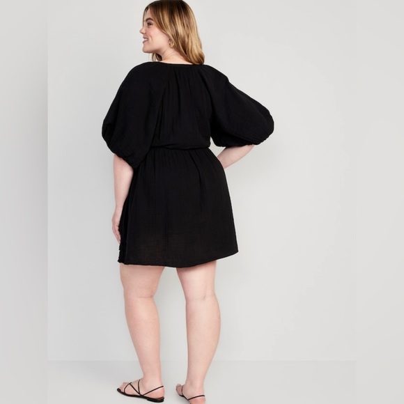 NWT! Black Waist-Defined Puff-Sleeve Mini Poet Dress - Size XL Tall - Picture 8 of 8